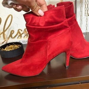 Red Suede Pointed-Toe Stiletto Ankle Boots - Women
